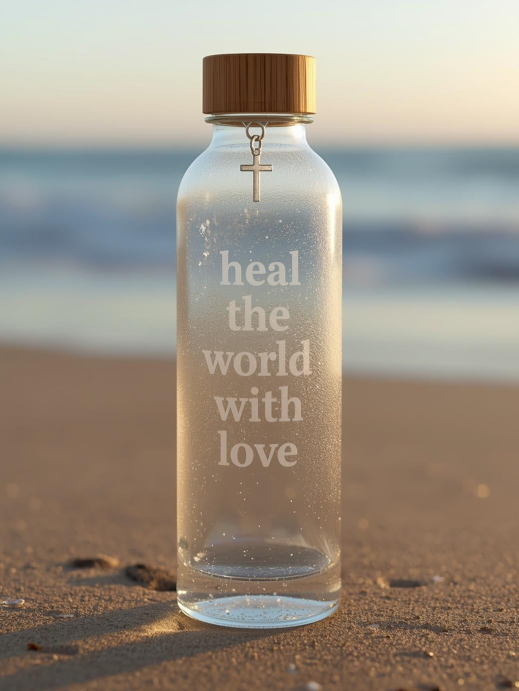 Heal the World with love - Glass bottle with Bamboo Lid